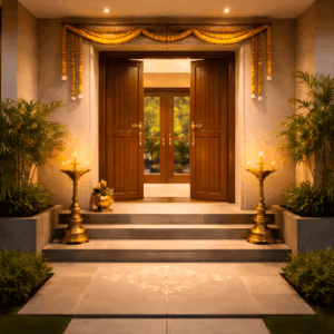 Symmetrical Vastu compliant main entrance design for homes in Whitefield and North Bangalore