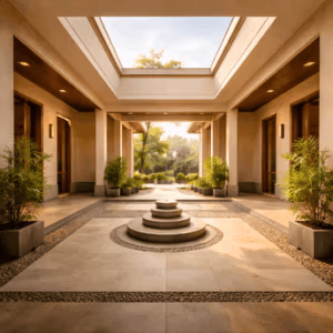 Central courtyard designed with Vastu principles for natural light and ventilation in Hosur Road, Sarjapur, Whitefield, Electronic City, Hoskote, North Bangalore, Hosur and Shoolagiri