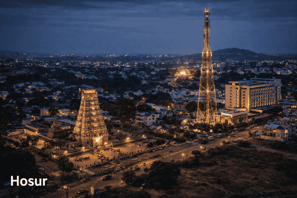 Vastu Consultant Bangalore – Hosur city view with residential buildings, commercial structures and planned urban layout